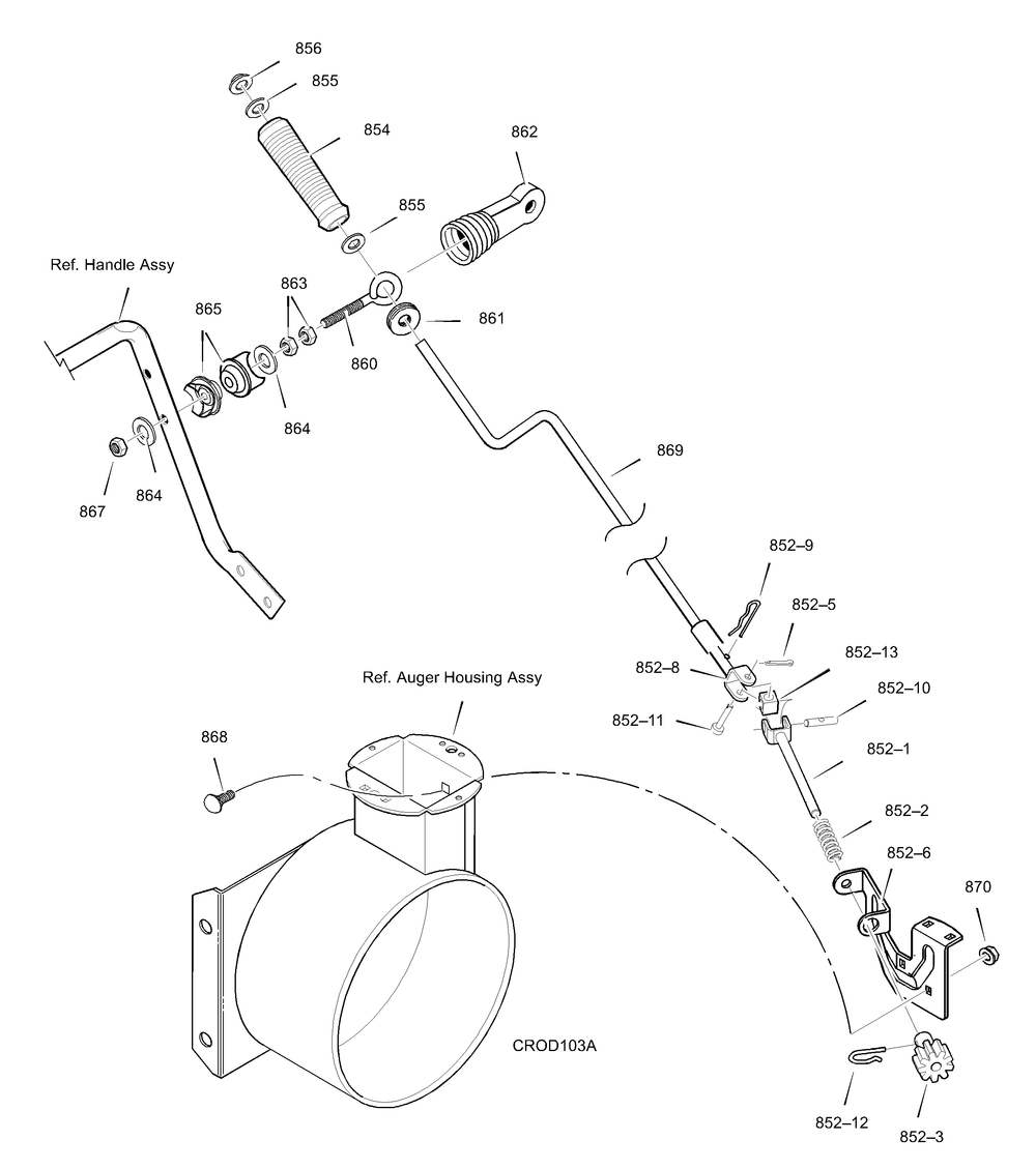 Chute Rod Diagram and Parts List for 633134X54A 2002 Briggs and Stratton Snow Blower